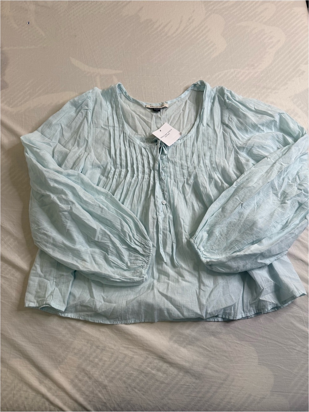 Light Blue Pintuck Peasant Blouse - Women Tops